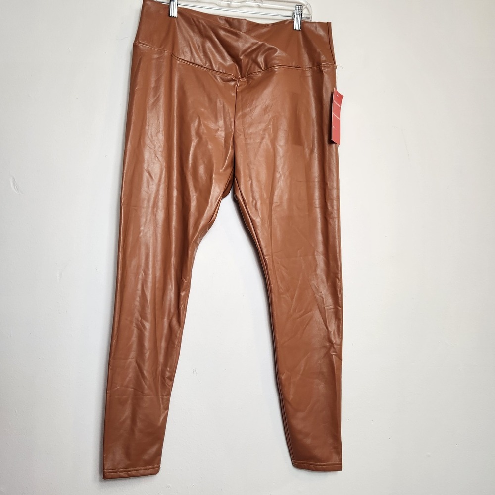 NEW Hot Kiss XL Brown Faux Leather Leggings High Waist Y2K Fall Moto Biker NWT
